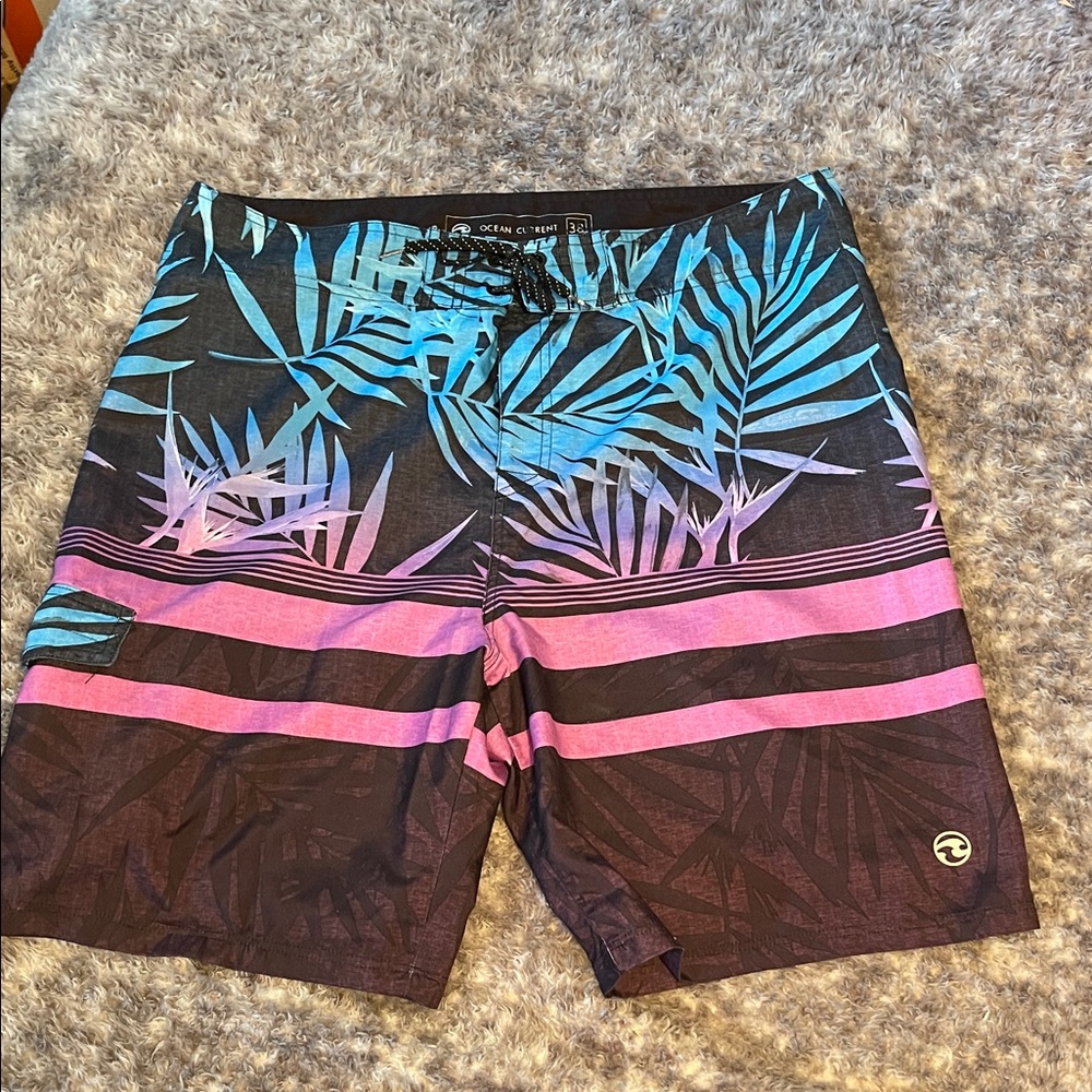 Ocean Current Blue and Purple Palm Swim Shorts